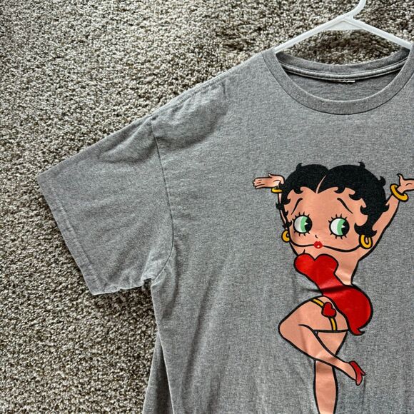 Vintage Betty Boop Shirt Mens Medium Gray Short Sleeve Graphic Print Y2K Casual - Picture 4 of 12